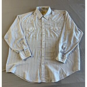 ELY Cattlemen Western Shirt‎ 3XL Cowboy Pearl Snap Rockabilly Blue Stripped